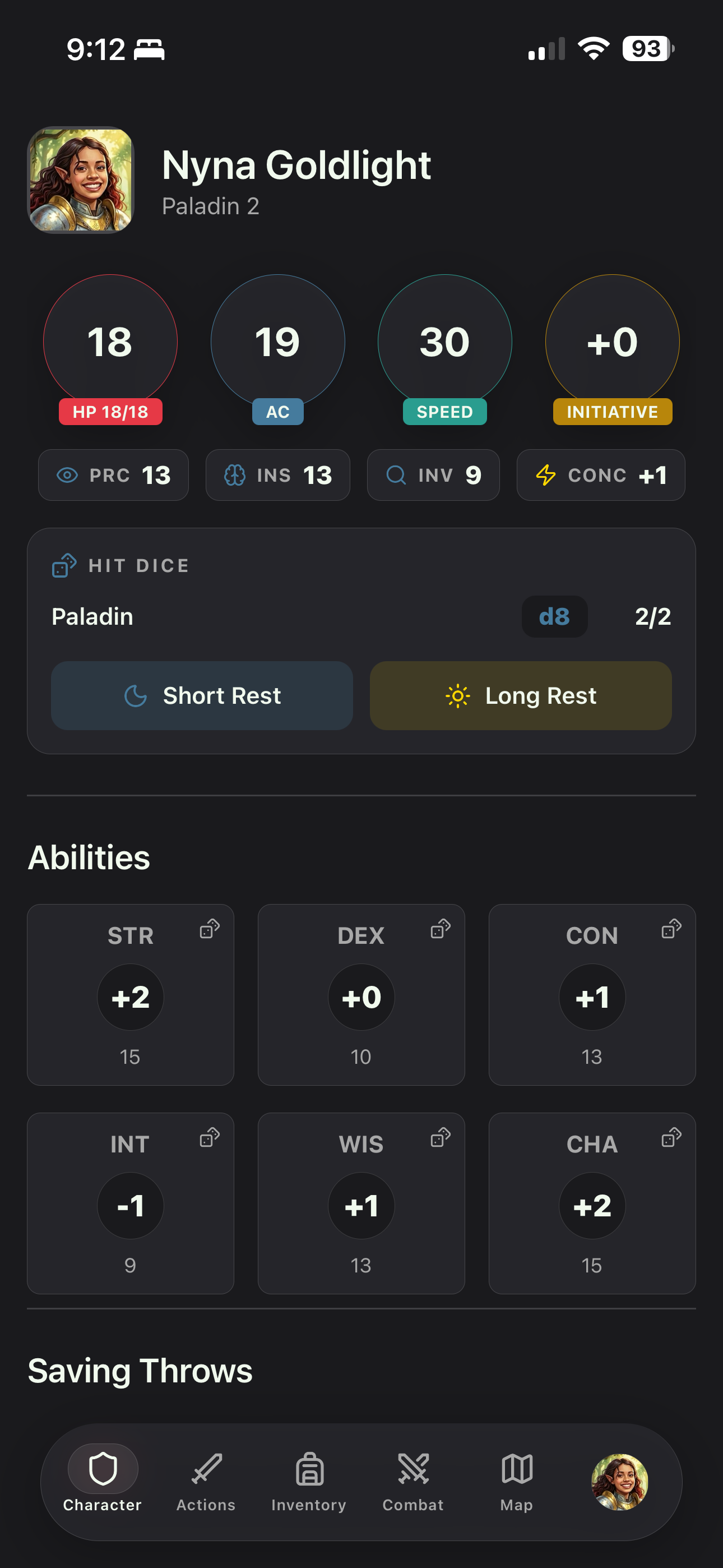 PocketScroll character sheet on mobile
